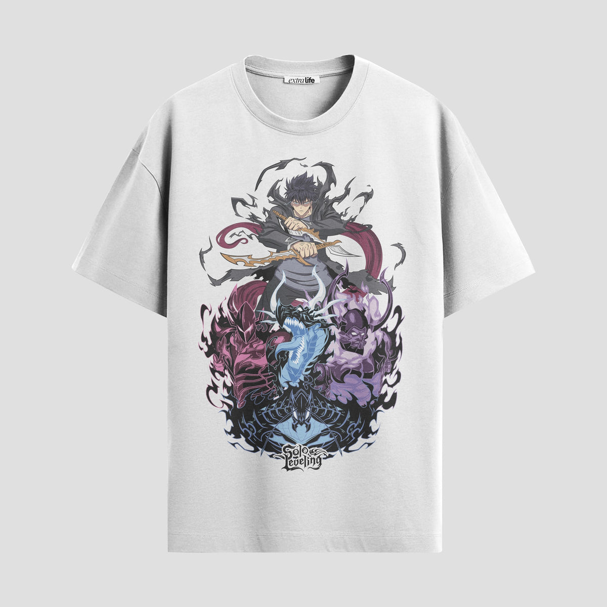 Playera urbana de anime y gaming ExtraLife MX, corte Classic Premium unisex ligero y transpirable en color Deep Black y Pure White, ropa de uso diario para gym y casual.