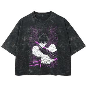 Playera streetwear premium de anime y gaming ExtraLife MX, corte boxy deluxe mineral wash heavyweight en color Acid Wash, moda urbana mexicana de culto.
