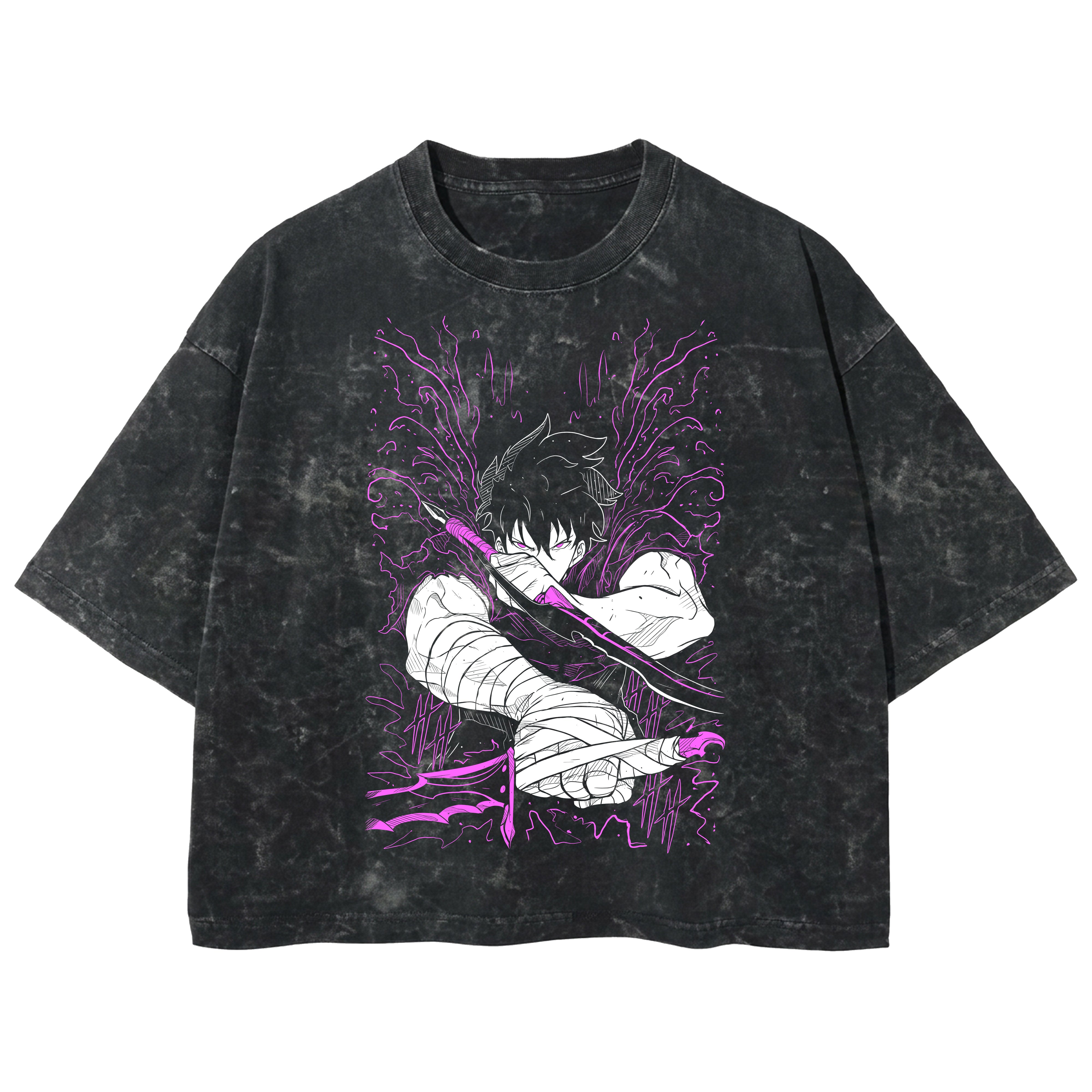 Playera streetwear premium de anime y gaming ExtraLife MX, corte boxy deluxe mineral wash heavyweight en color Acid Wash, moda urbana mexicana de culto.