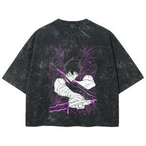 Playera streetwear premium de anime y gaming ExtraLife MX, corte boxy deluxe mineral wash heavyweight en color Acid Wash, moda urbana mexicana de culto.