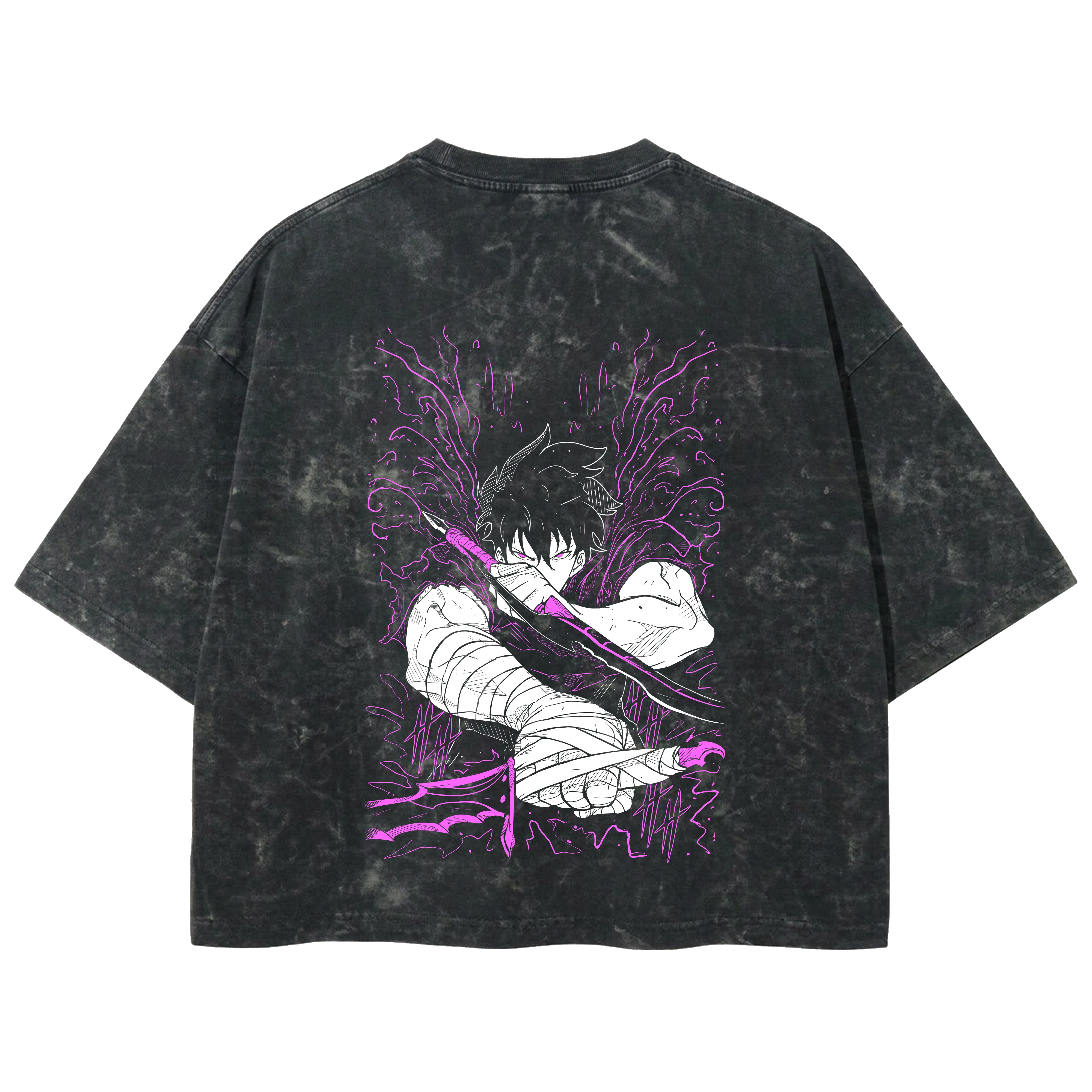 Playera streetwear premium de anime y gaming ExtraLife MX, corte boxy deluxe mineral wash heavyweight en color Acid Wash, moda urbana mexicana de culto.
