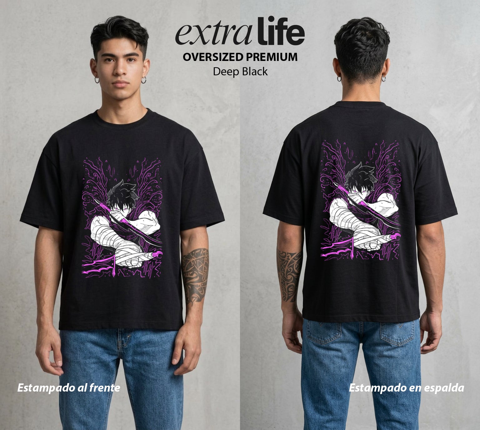 El Cazador Solitario | El Nivel del Bien #04058 - Playera Oversized Premium | Deep Black - Foto en modelo