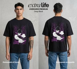 El Cazador Solitario | El Nivel del Bien #04058 - Playera Oversized Premium | Deep Black - Foto en modelo