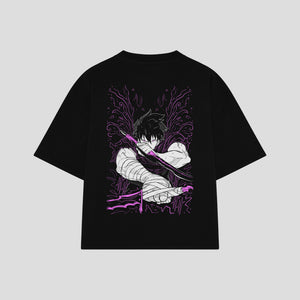 Playera streetwear premium de anime y gaming ExtraLife MX, corte boxy oversized drop shoulder heavyweight en color Deep Black y Off-White, moda urbana mexicana de culto.