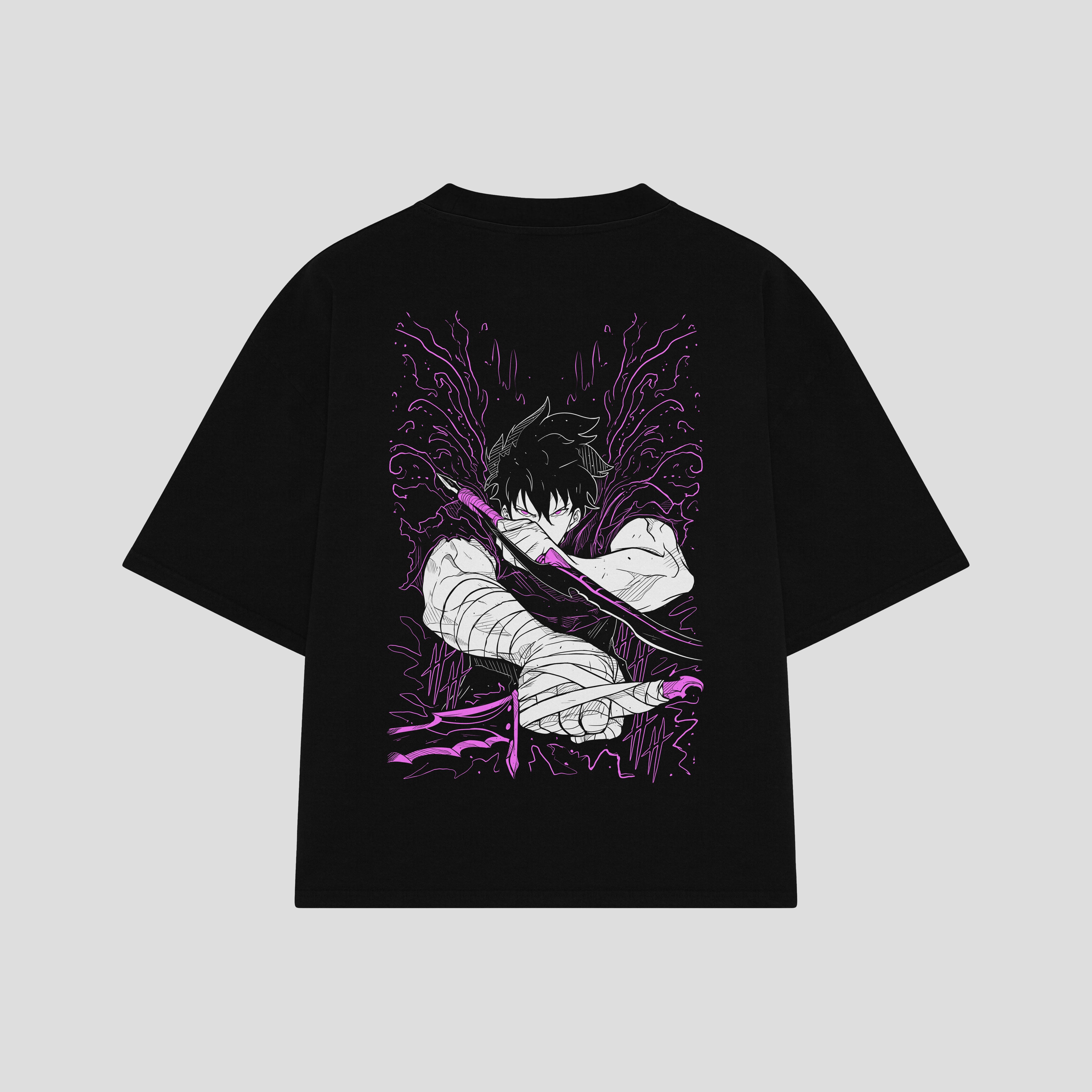 Playera streetwear premium de anime y gaming ExtraLife MX, corte boxy oversized drop shoulder heavyweight en color Deep Black y Off-White, moda urbana mexicana de culto.