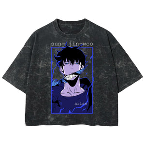 Playera streetwear premium de anime y gaming ExtraLife MX, corte boxy deluxe mineral wash heavyweight en color Acid Wash, moda urbana mexicana de culto.