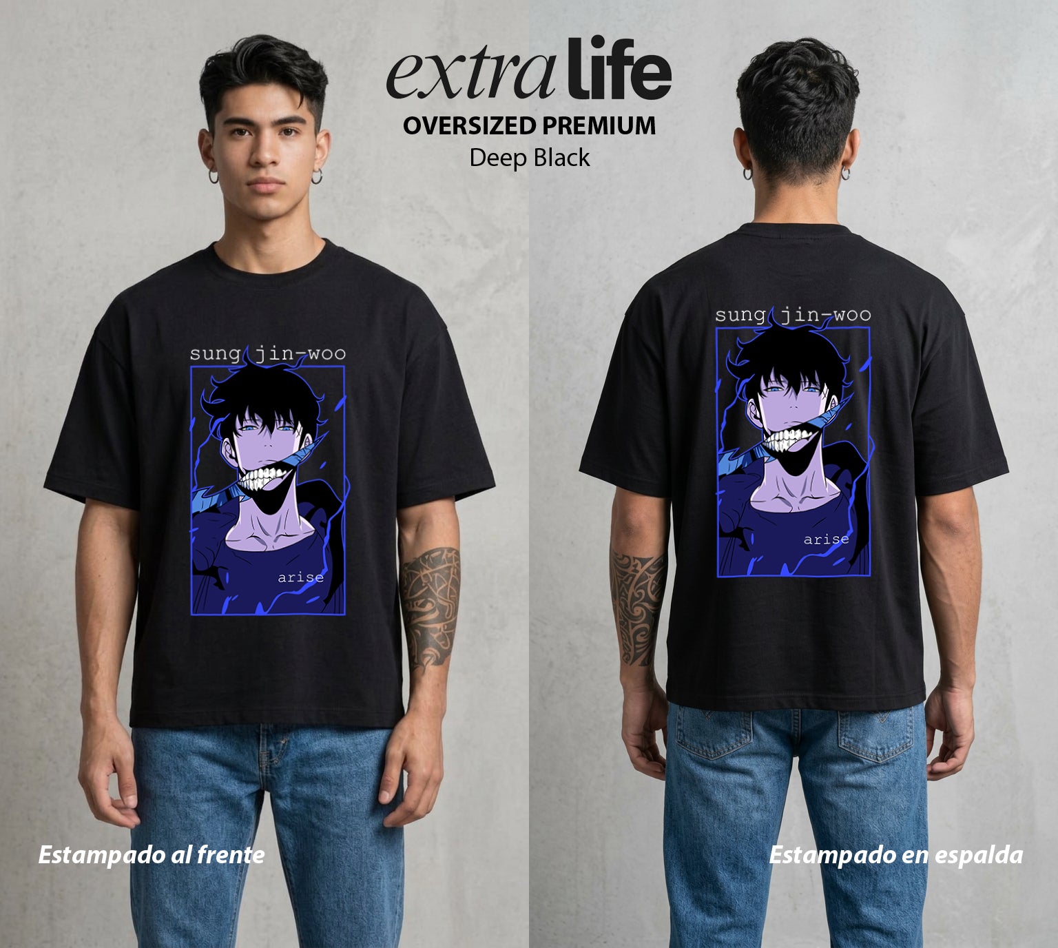 El Cazador Solitario | El Monarca de las Sombras #04059 - Playera Oversized Premium | Deep Black - Foto en modelo