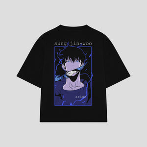 Playera streetwear premium de anime y gaming ExtraLife MX, corte boxy oversized drop shoulder heavyweight en color Deep Black y Off-White, moda urbana mexicana de culto.