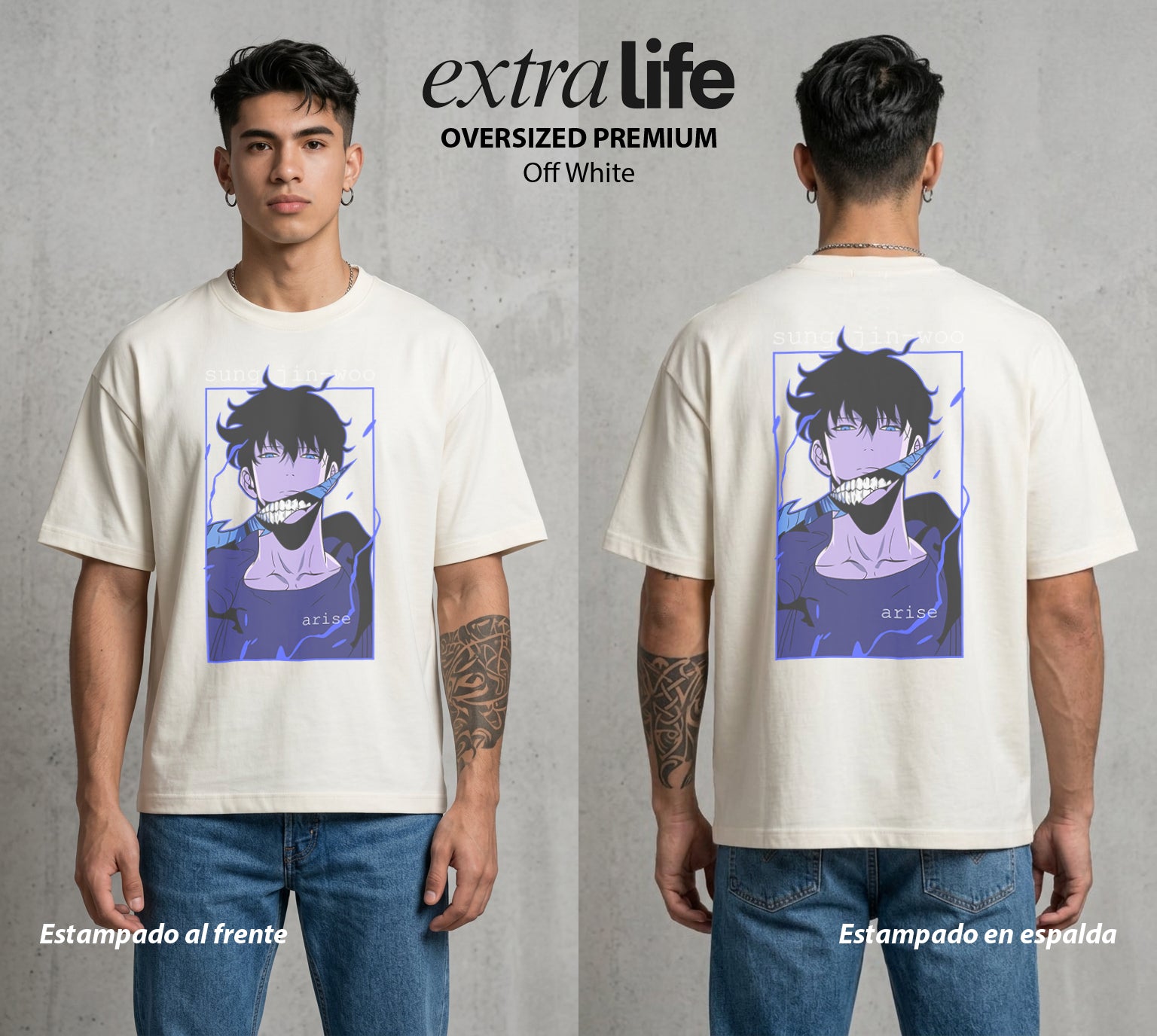 El Cazador Solitario | El Monarca de las Sombras #04059 - Playera Oversized Premium | Off White - Foto en modelo