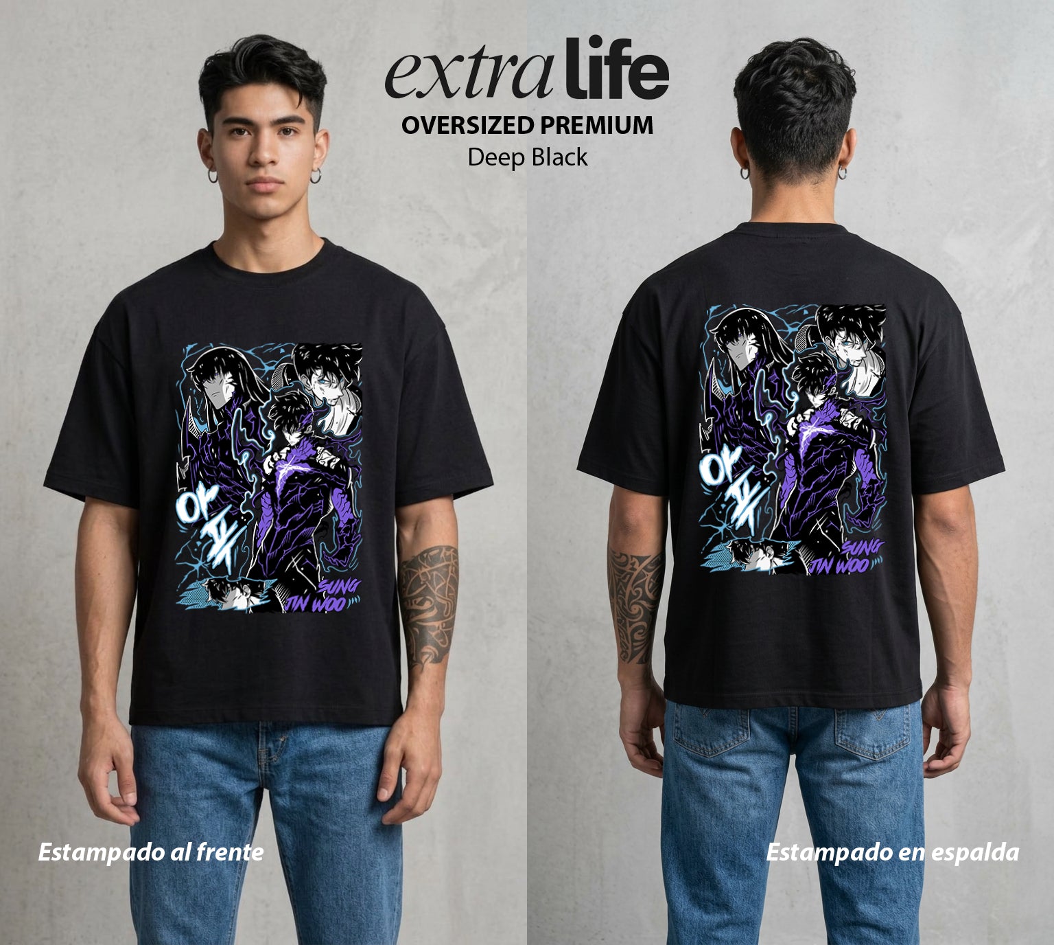 El Cazador Solitario | El Ascenso del Solitario #04061 - Playera Oversized Premium | Deep Black - Foto en modelo