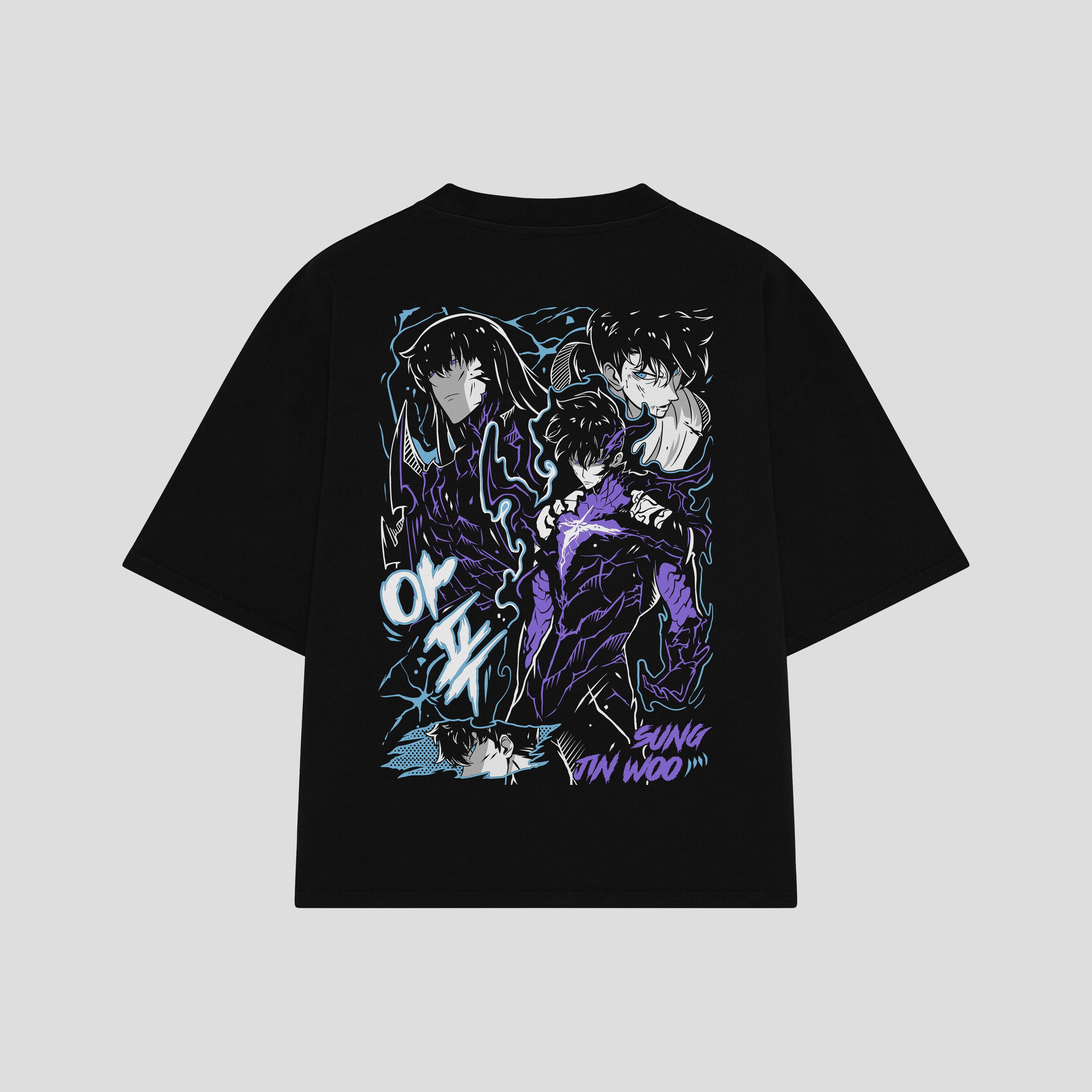 Playera streetwear premium de anime y gaming ExtraLife MX, corte boxy oversized drop shoulder heavyweight en color Deep Black y Off-White, moda urbana mexicana de culto.