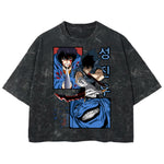 Playera streetwear premium de anime y gaming ExtraLife MX, corte boxy deluxe mineral wash heavyweight en color Acid Wash, moda urbana mexicana de culto.