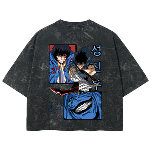 Playera streetwear premium de anime y gaming ExtraLife MX, corte boxy deluxe mineral wash heavyweight en color Acid Wash, moda urbana mexicana de culto.