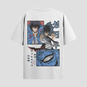 Playera urbana de anime y gaming ExtraLife MX, corte Standard Fit unisex ligero y transpirable en color Deep Black y Pure White, ropa de uso diario para gym y casual.