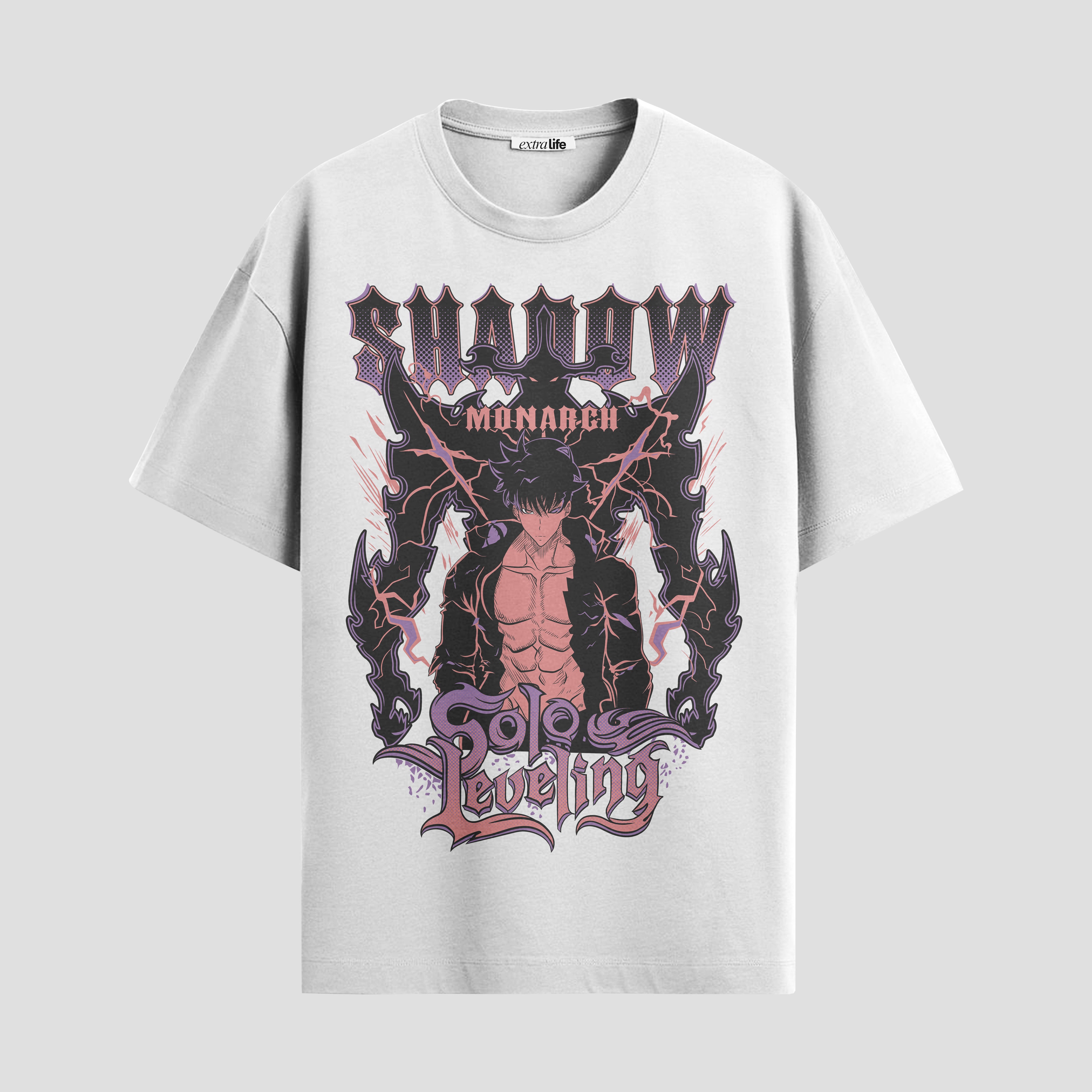 Playera urbana de anime y gaming ExtraLife MX, corte Standard Fit unisex ligero y transpirable en color Deep Black y Pure White, ropa de uso diario para gym y casual.
