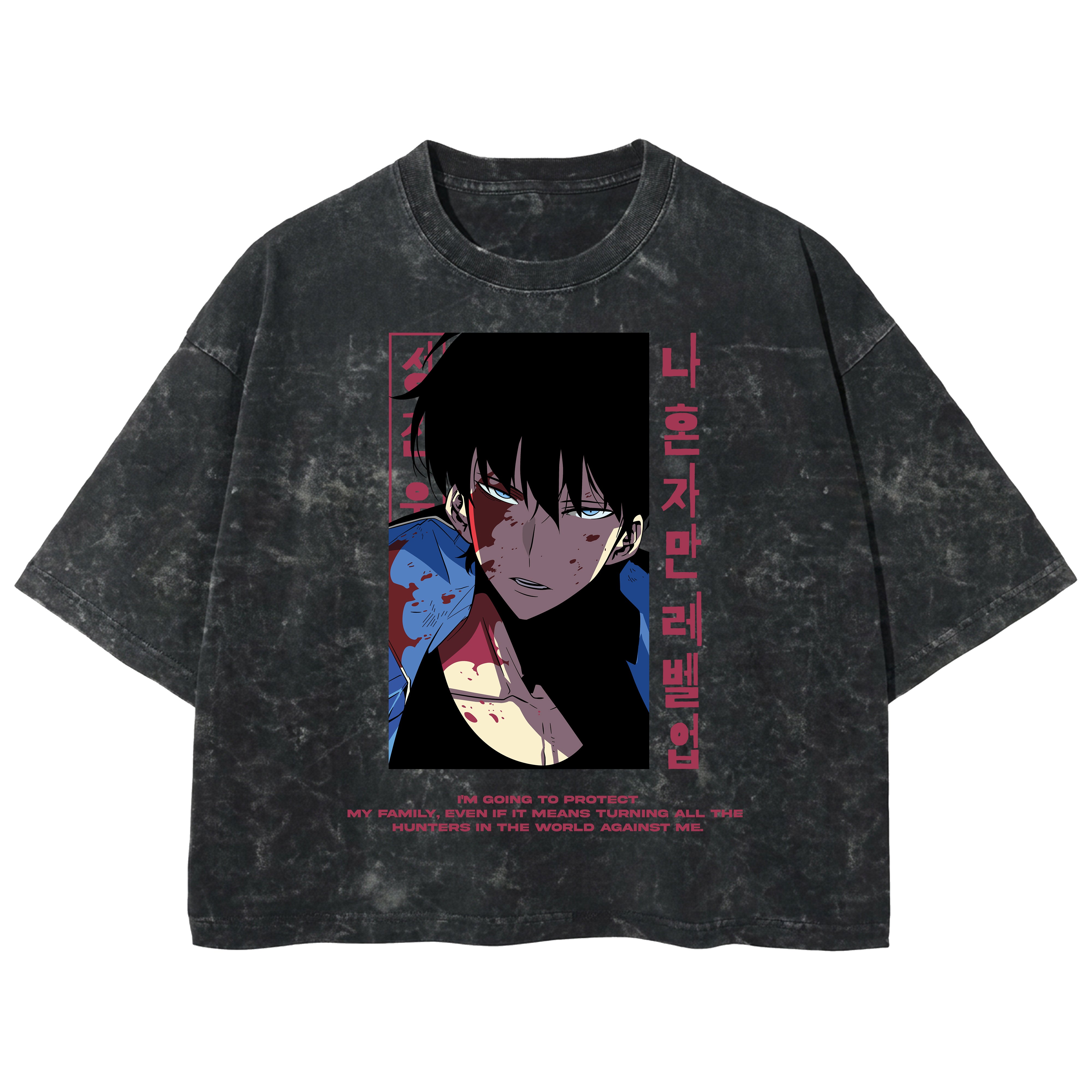 Playera streetwear premium de anime y gaming ExtraLife MX, corte boxy deluxe mineral wash heavyweight en color Acid Wash, moda urbana mexicana de culto.
