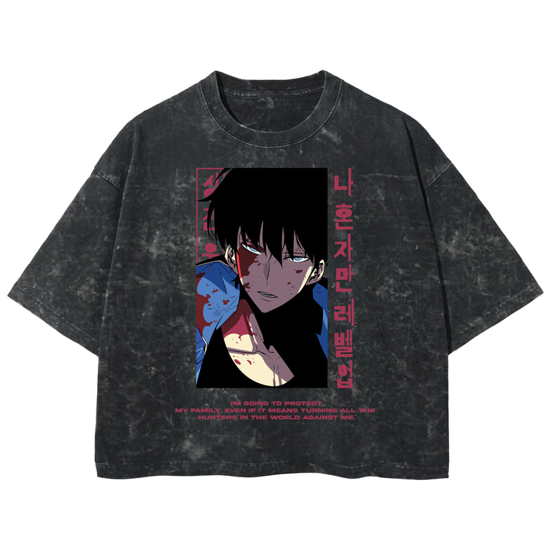 Playera streetwear premium de anime y gaming ExtraLife MX, corte boxy deluxe mineral wash heavyweight en color Acid Wash, moda urbana mexicana de culto.