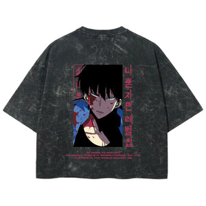 Playera streetwear premium de anime y gaming ExtraLife MX, corte boxy deluxe mineral wash heavyweight en color Acid Wash, moda urbana mexicana de culto.