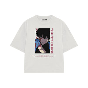 Playera streetwear premium de anime y gaming ExtraLife MX, corte boxy oversized drop shoulder heavyweight en color Deep Black y Off-White, moda urbana mexicana de culto.