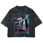 Playera streetwear premium de anime y gaming ExtraLife MX, corte boxy deluxe mineral wash heavyweight en color Acid Wash, moda urbana mexicana de culto.