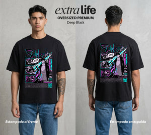 El Cazador Solitario | El Mas Debil al Mas Fuerte #04065 - Playera Oversized Premium | Deep Black - Foto en modelo
