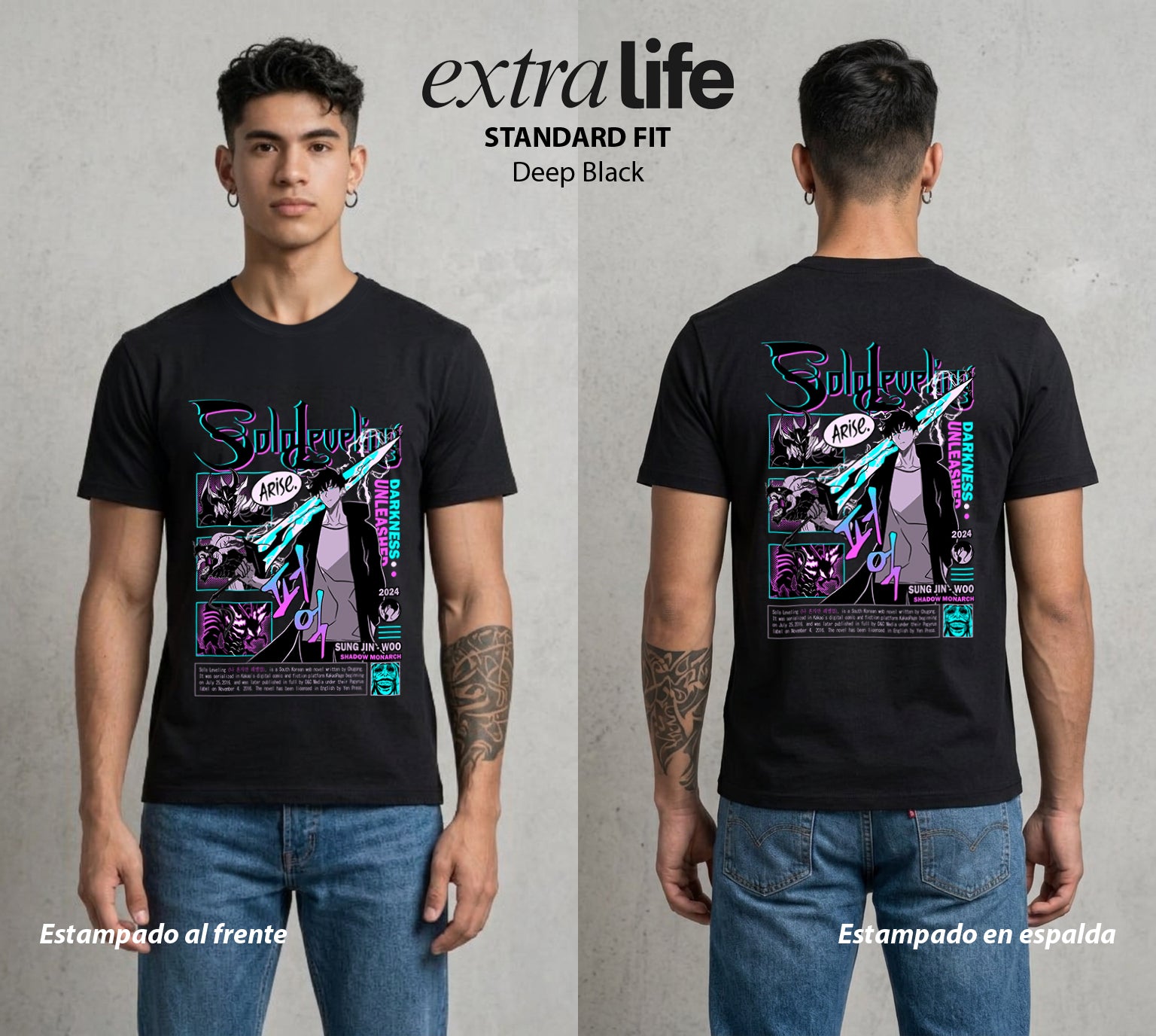 El Cazador Solitario | El Mas Debil al Mas Fuerte #04065 - Playera Standard Fit | Deep Black - Foto en modelo