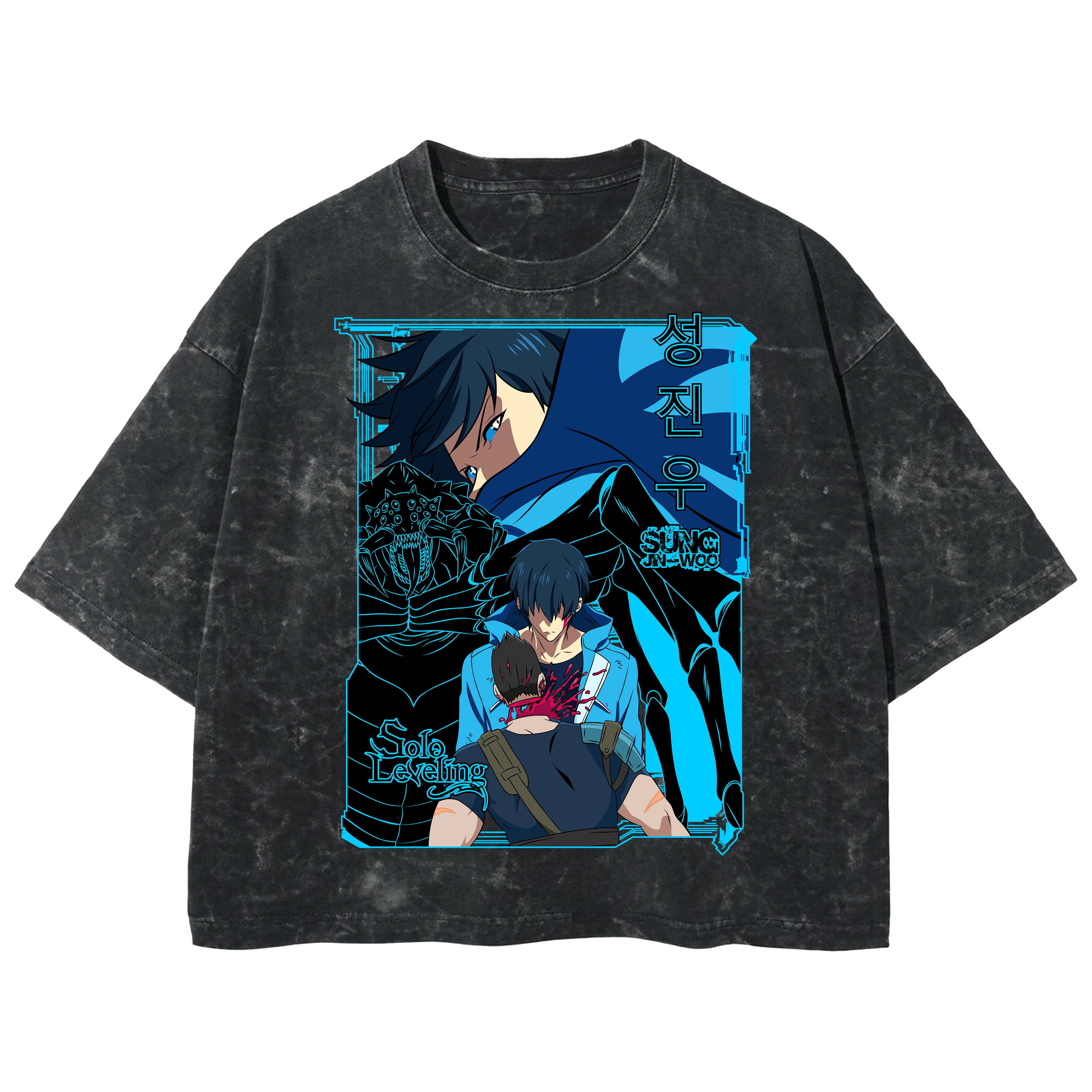 Playera streetwear premium de anime y gaming ExtraLife MX, corte boxy deluxe mineral wash heavyweight en color Acid Wash, moda urbana mexicana de culto.