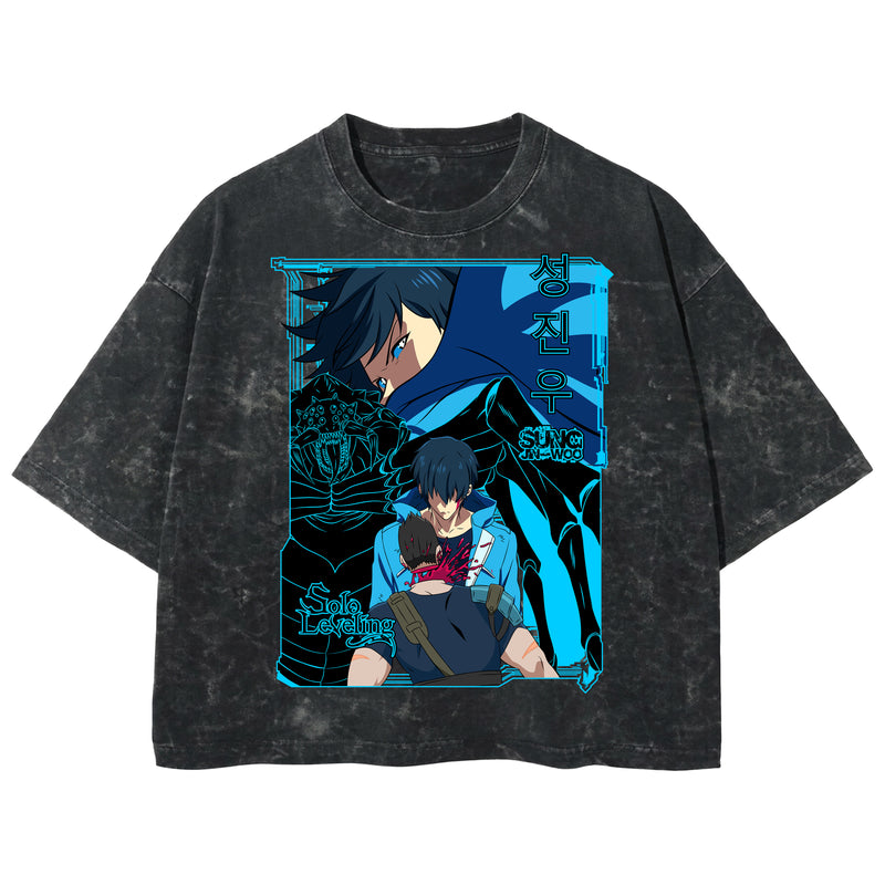 Playera streetwear premium de anime y gaming ExtraLife MX, corte boxy deluxe mineral wash heavyweight en color Acid Wash, moda urbana mexicana de culto.