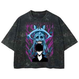 Playera streetwear premium de anime y gaming ExtraLife MX, corte boxy deluxe mineral wash heavyweight en color Acid Wash, moda urbana mexicana de culto.