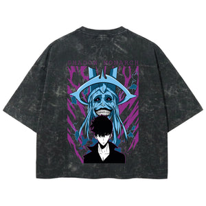 Playera streetwear premium de anime y gaming ExtraLife MX, corte boxy deluxe mineral wash heavyweight en color Acid Wash, moda urbana mexicana de culto.