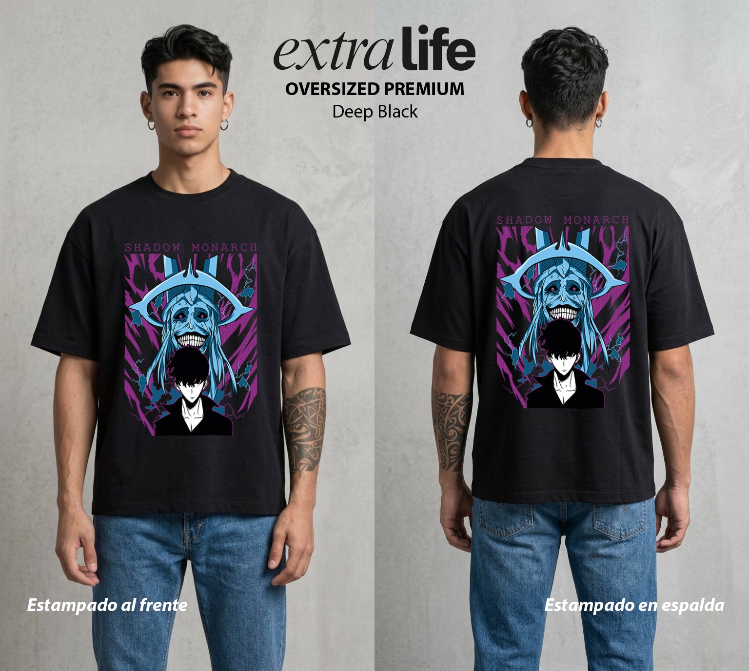 El Cazador Solitario | El Nivel del Bien #04068 - Playera Oversized Premium | Deep Black - Foto en modelo