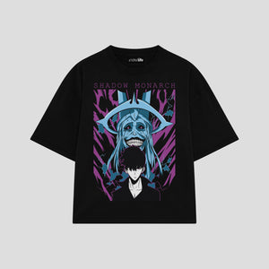Playera streetwear premium de anime y gaming ExtraLife MX, corte boxy oversized drop shoulder heavyweight en color Deep Black y Off-White, moda urbana mexicana de culto.