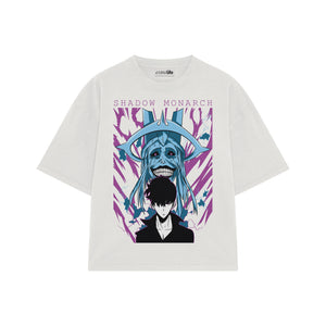 Playera streetwear premium de anime y gaming ExtraLife MX, corte boxy oversized drop shoulder heavyweight en color Deep Black y Off-White, moda urbana mexicana de culto.