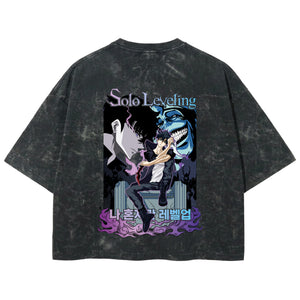 Playera streetwear premium de anime y gaming ExtraLife MX, corte boxy deluxe mineral wash heavyweight en color Acid Wash, moda urbana mexicana de culto.