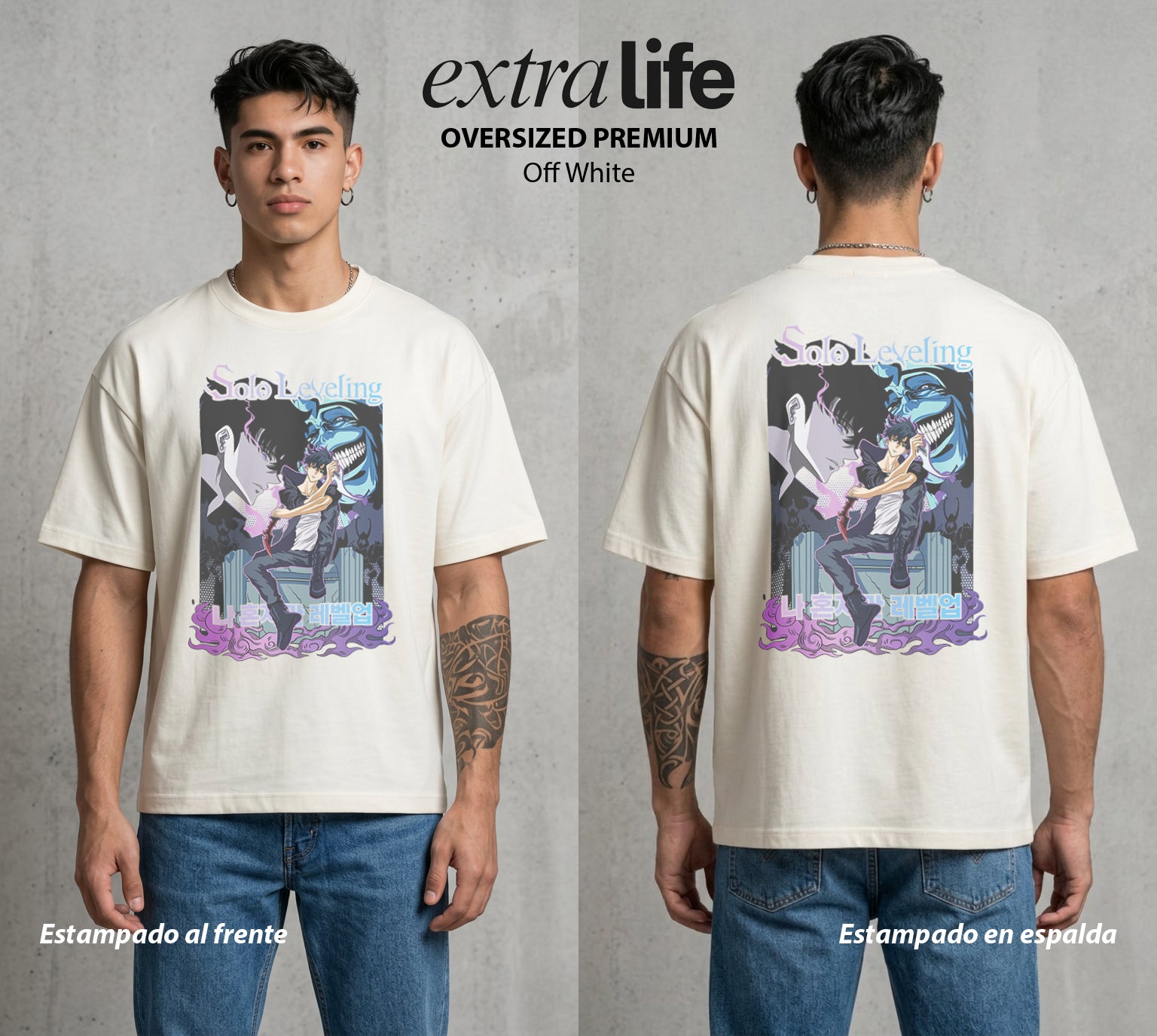 El Cazador Solitario | El Monarca de las Sombras #04069 - Playera Oversized Premium | Off White - Foto en modelo