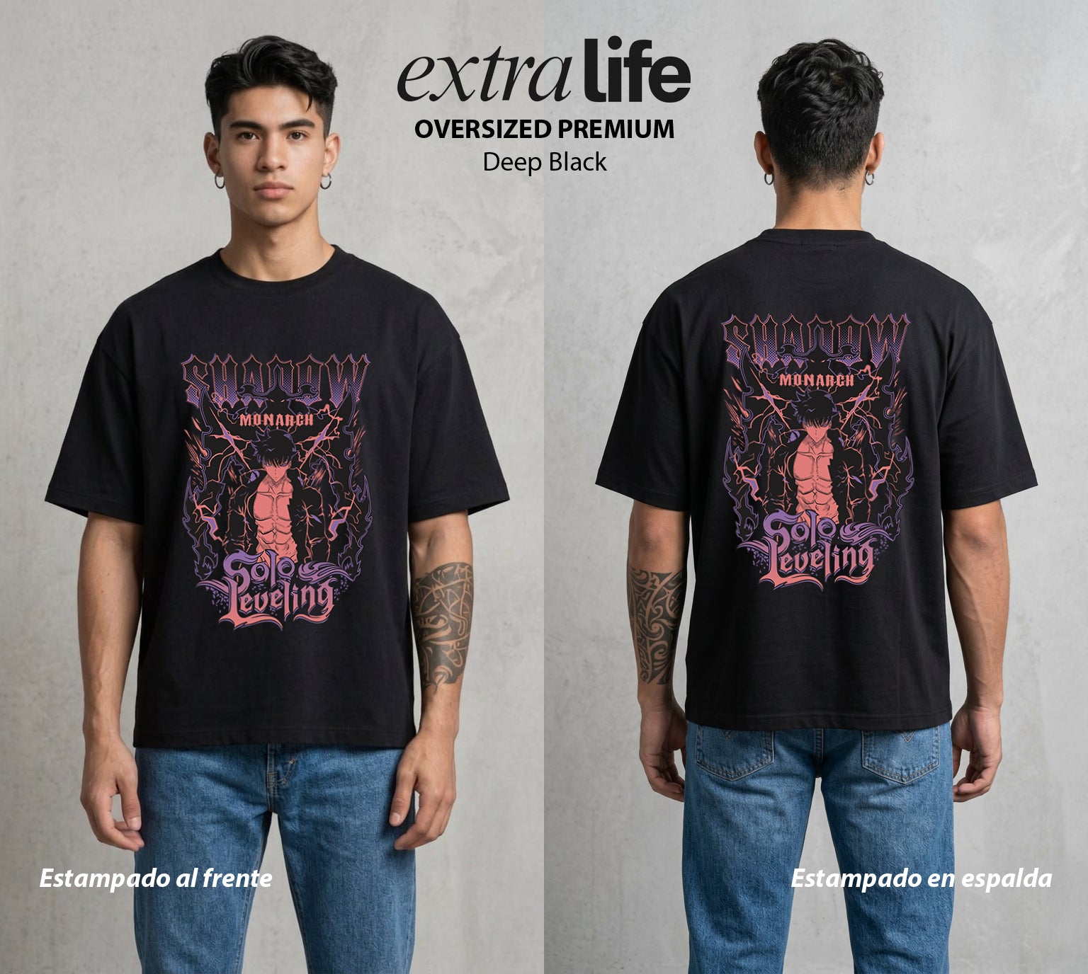 El Cazador Solitario | El Ejercito de las Sombras #04070 - Playera Oversized Premium | Deep Black - Foto en modelo