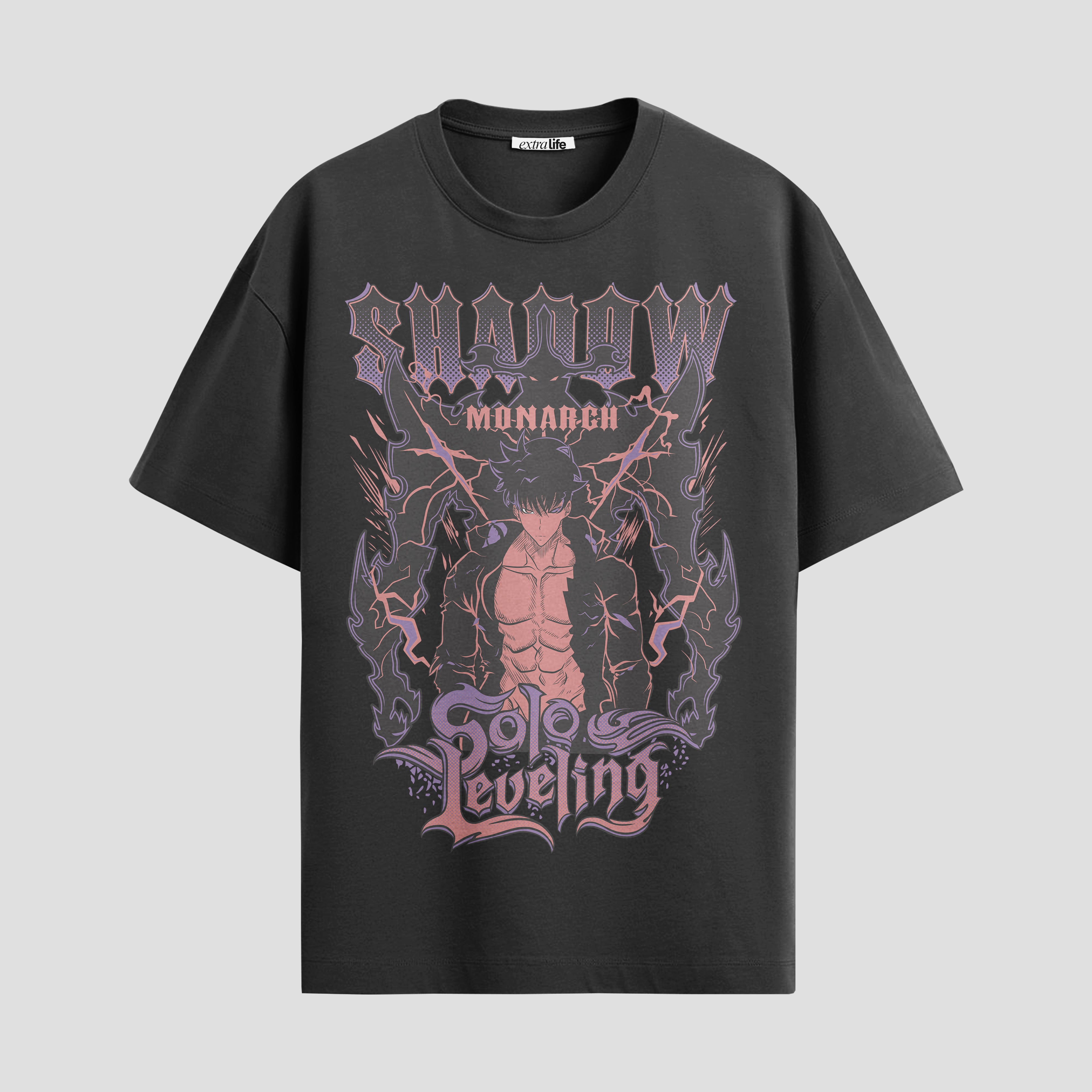 Playera urbana de anime y gaming ExtraLife MX, corte Standard Fit unisex ligero y transpirable en color Deep Black y Pure White, ropa de uso diario para gym y casual.