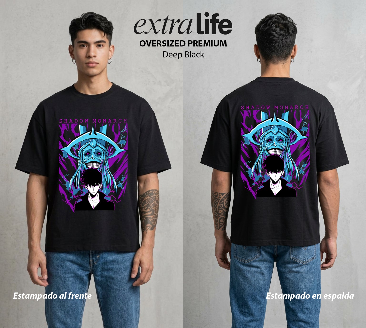 El Cazador Solitario | El Cazador del Bien #04071 - Playera Oversized Premium | Deep Black - Foto en modelo