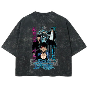 Playera streetwear premium de anime y gaming ExtraLife MX, corte boxy deluxe mineral wash heavyweight en color Acid Wash, moda urbana mexicana de culto.