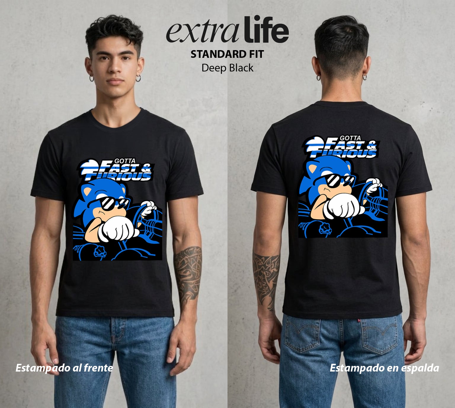La Velocidad del Erizo | Velocidad y Furia #04073 - Playera Standard Fit | Deep Black - Foto en modelo