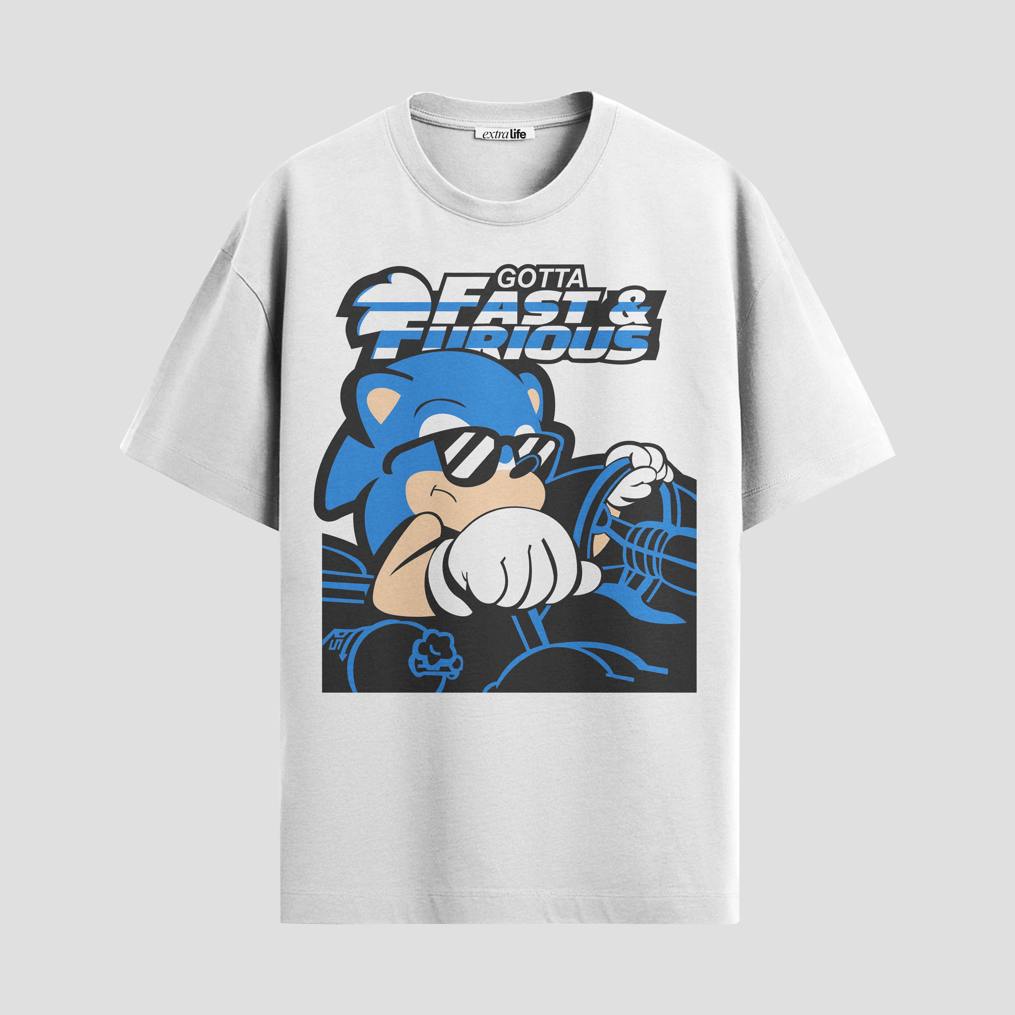 Playera urbana de anime y gaming ExtraLife MX, corte Standard Fit unisex ligero y transpirable en color Deep Black y Pure White, ropa de uso diario para gym y casual.
