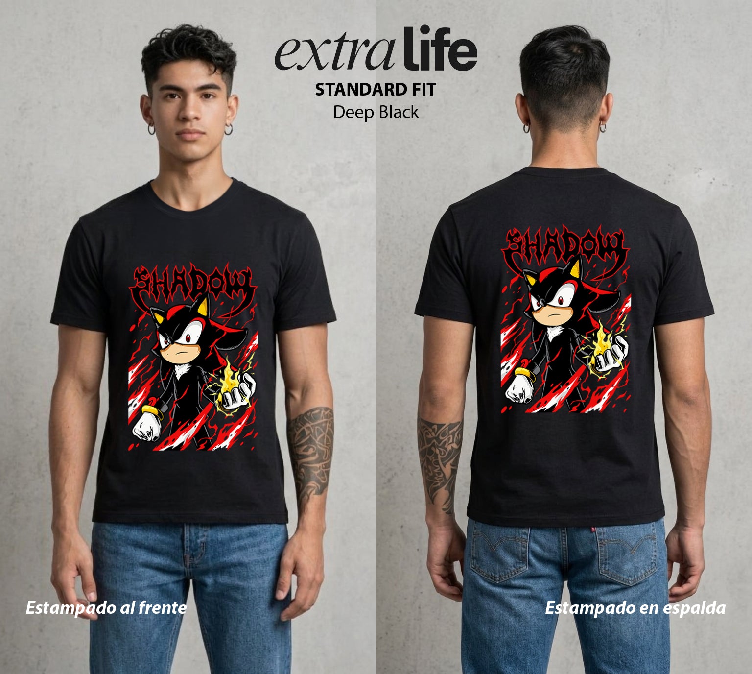 La Velocidad del Erizo | La Sombra del Erizo #04074 - Playera Standard Fit | Deep Black - Foto en modelo