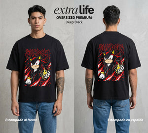 La Velocidad del Erizo | El Oscuro Veloz #04075 - Playera Oversized Premium | Deep Black - Foto en modelo