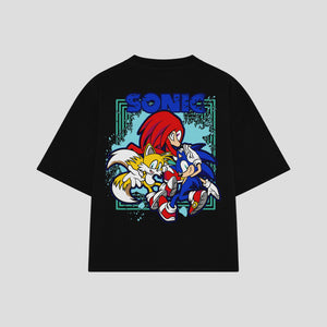 Playera streetwear premium de anime y gaming ExtraLife MX, corte boxy oversized drop shoulder heavyweight en color Deep Black y Off-White, moda urbana mexicana de culto.