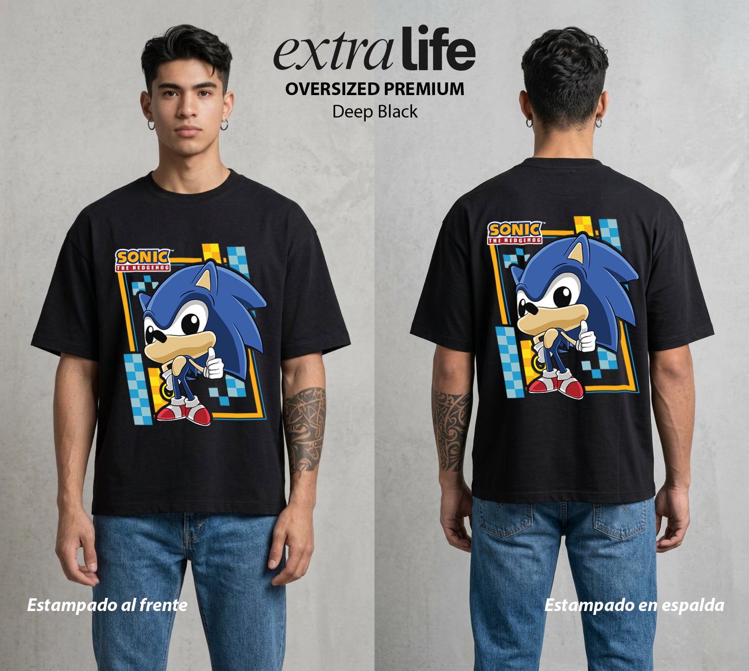 La Velocidad del Erizo | El Erizo Veloz #04077 - Playera Oversized Premium | Deep Black - Foto en modelo