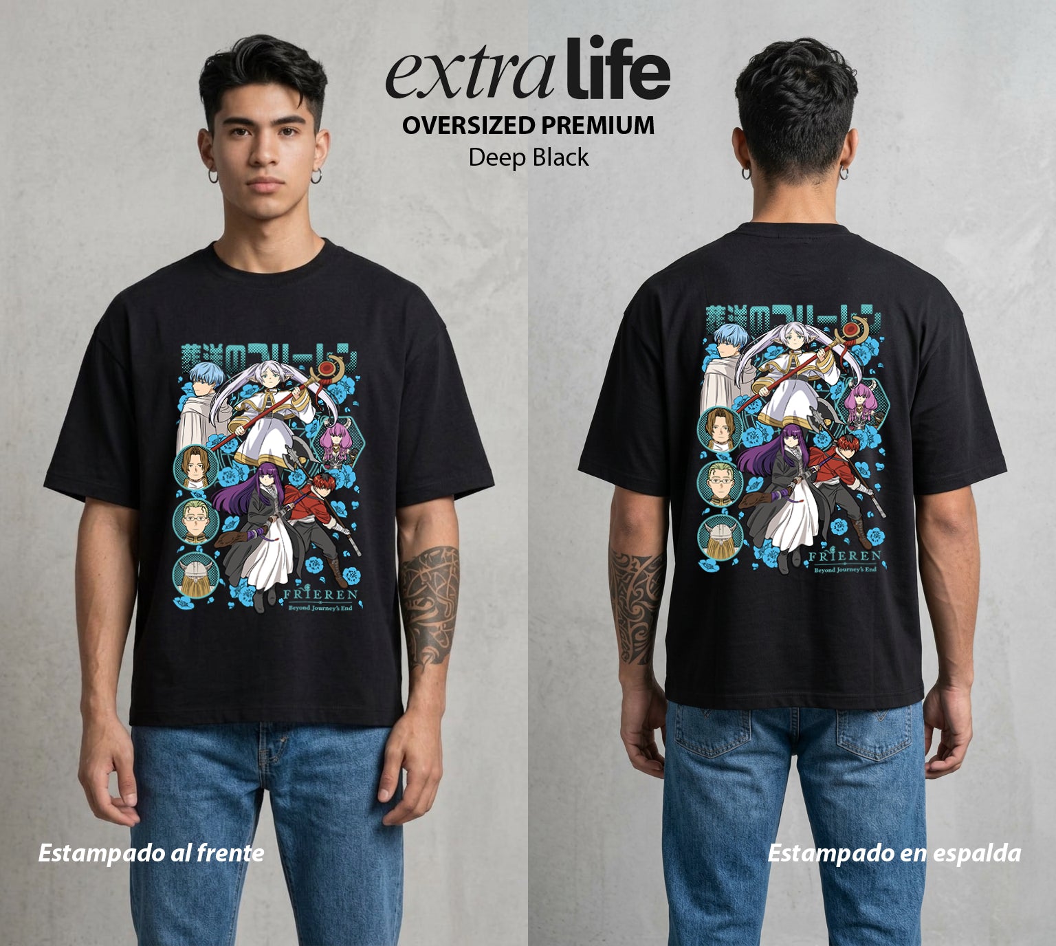 El Viaje sin Fin | El Viaje del Elfo #04078 - Playera Oversized Premium | Deep Black - Foto en modelo