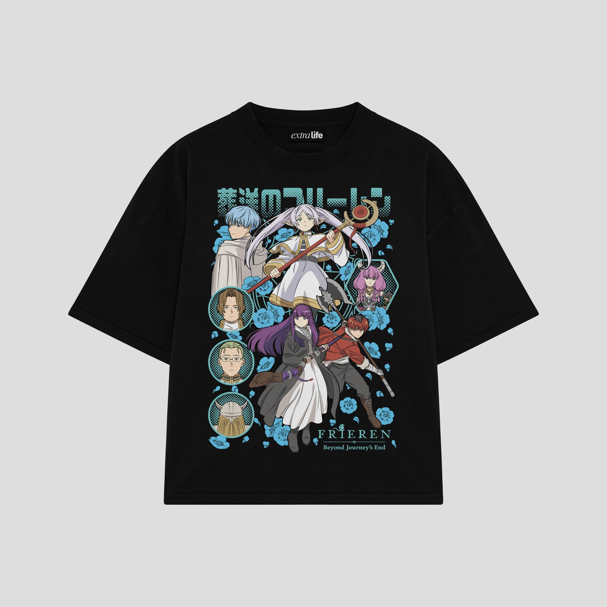 Playera streetwear premium de anime y gaming ExtraLife MX, corte oversized drop shoulder ligero y fresco en color Deep Black y Off-White, moda urbana mexicana de culto.
