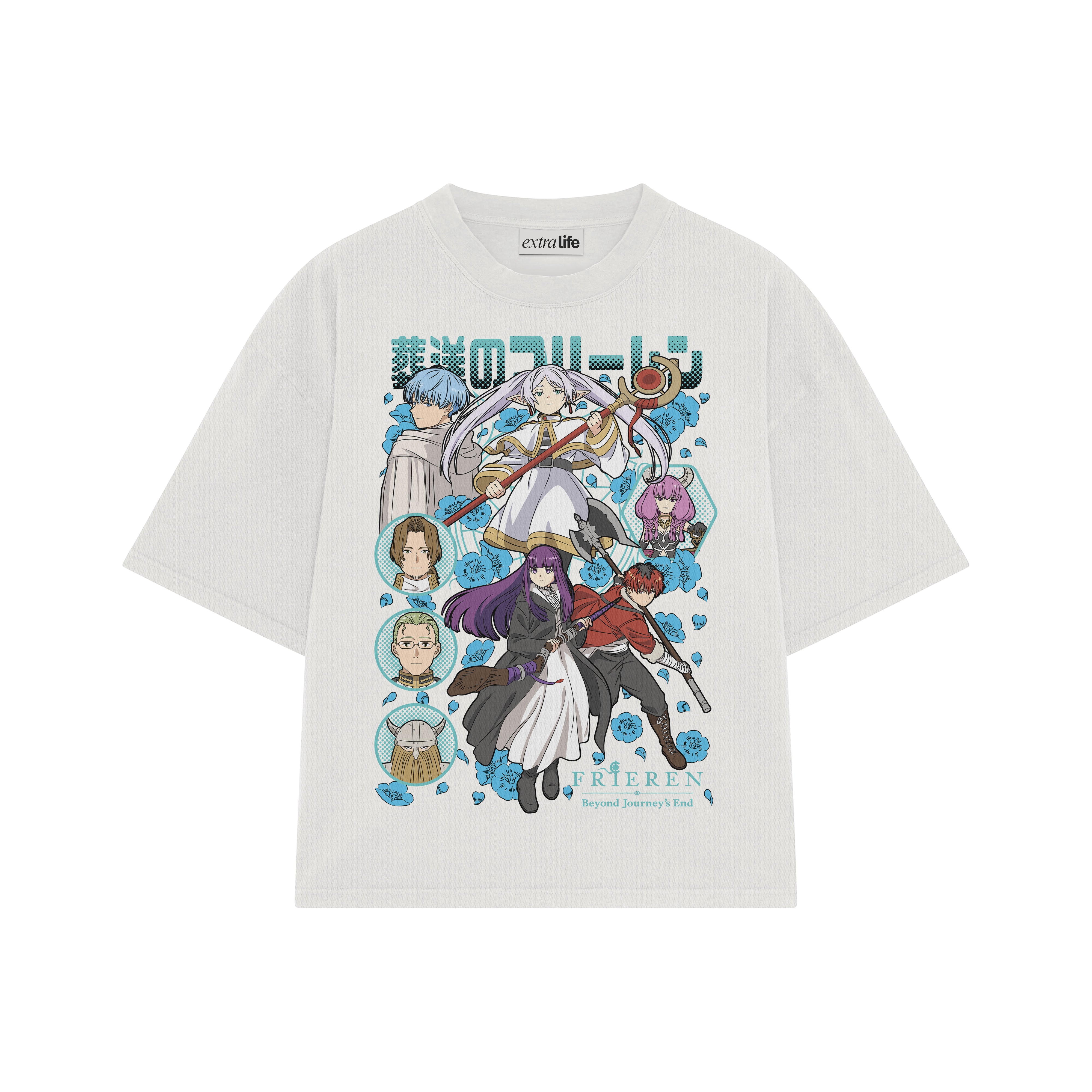 Playera streetwear premium de anime y gaming ExtraLife MX, corte boxy oversized drop shoulder heavyweight en color Deep Black y Off-White, moda urbana mexicana de culto.
