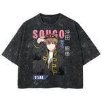 Playera streetwear premium de anime y gaming ExtraLife MX, corte boxy deluxe mineral wash heavyweight en color Acid Wash, moda urbana mexicana de culto.