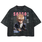 Playera streetwear premium de anime y gaming ExtraLife MX, corte boxy deluxe mineral wash heavyweight en color Acid Wash, moda urbana mexicana de culto.